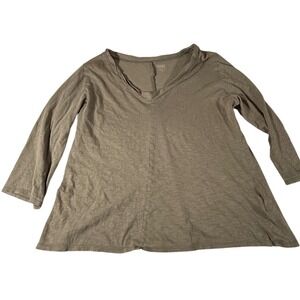 Eileen Fisher Garnet Hill Organic Pima Cotton V-Neck Pajama Top M 3/4 Sleeve